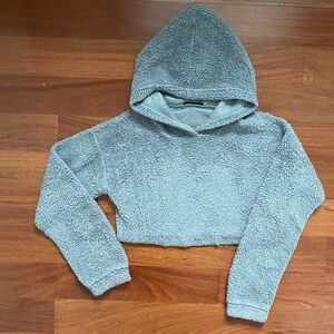 SHEIN GREY CROPPED FLUFFY HOODIE